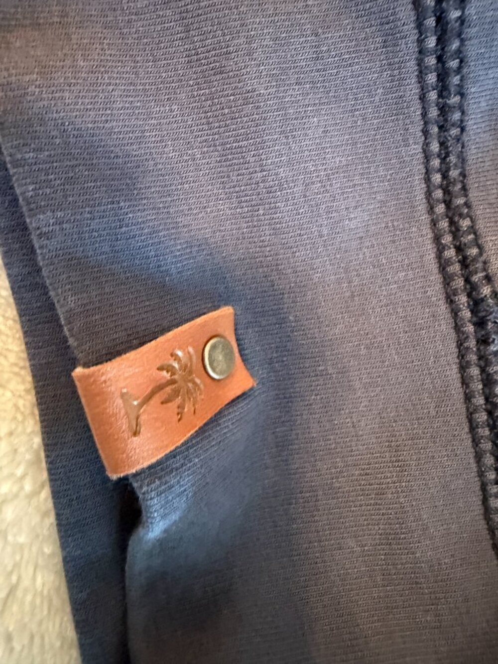 Tommy Bahama Large Navy Blue Zipper Pullover Sweatshirt Large Leather Accents - Picture 14 of 14